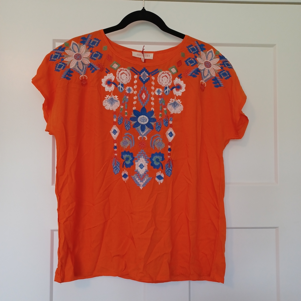 Solitaire Orange Embroidered Blouse